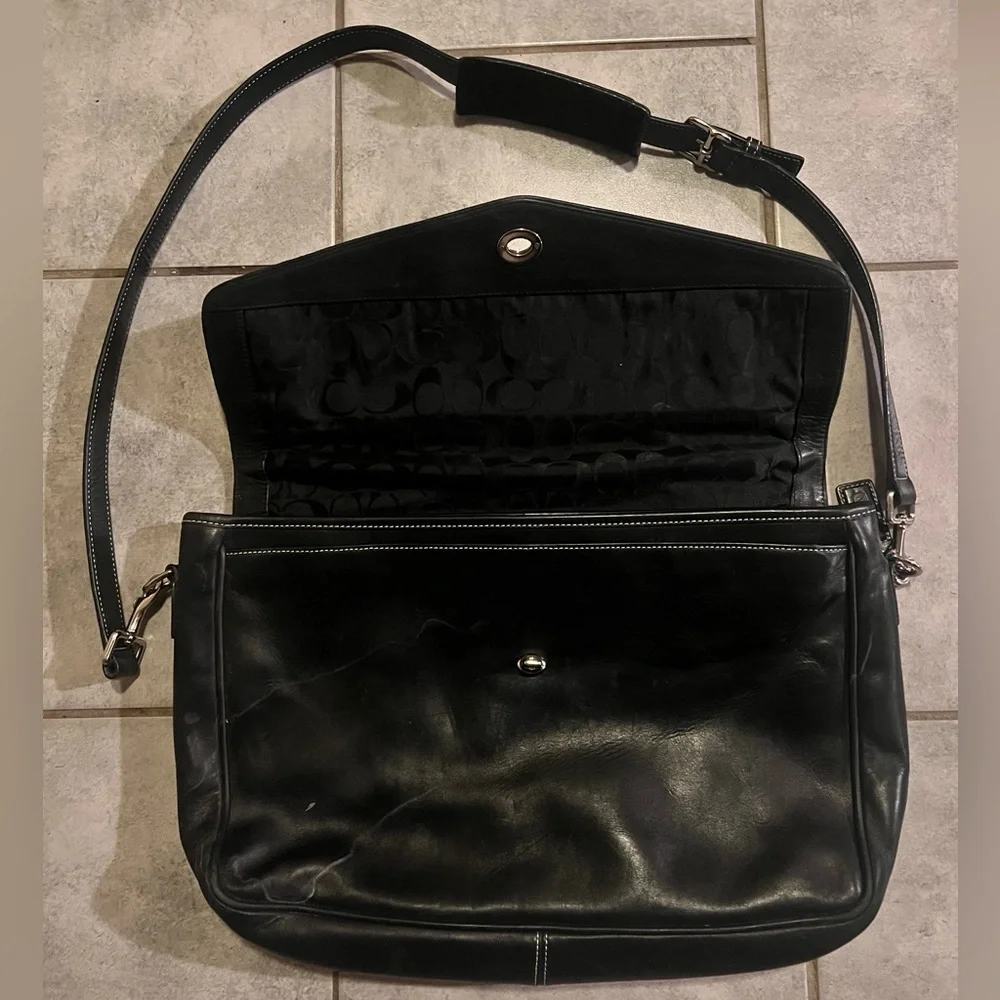 Vintage COACH Lexington Messenger Bag Black Leather Turn Lock Briefcase